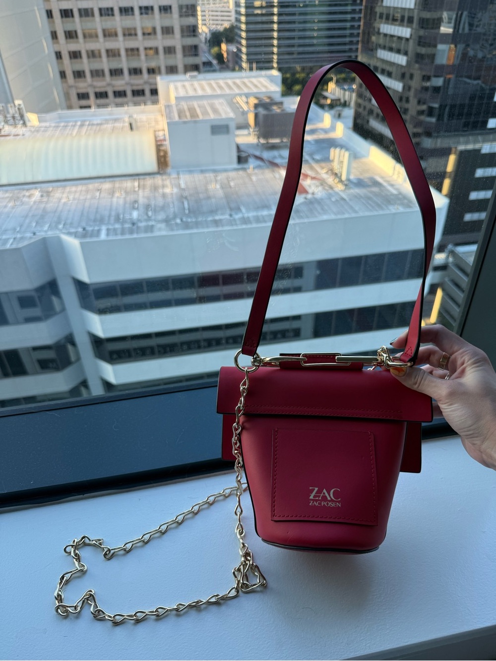 Zac Posen Red Leather Crossbody Bag with Gold Hardware - Picture 3 of 6